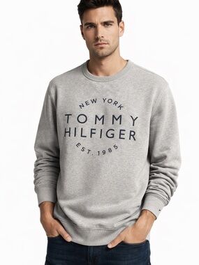 Tommy Hilfiger Men’s Crewneck Sweatshirt, Heather Gray w/ NY TH graphic, XXL